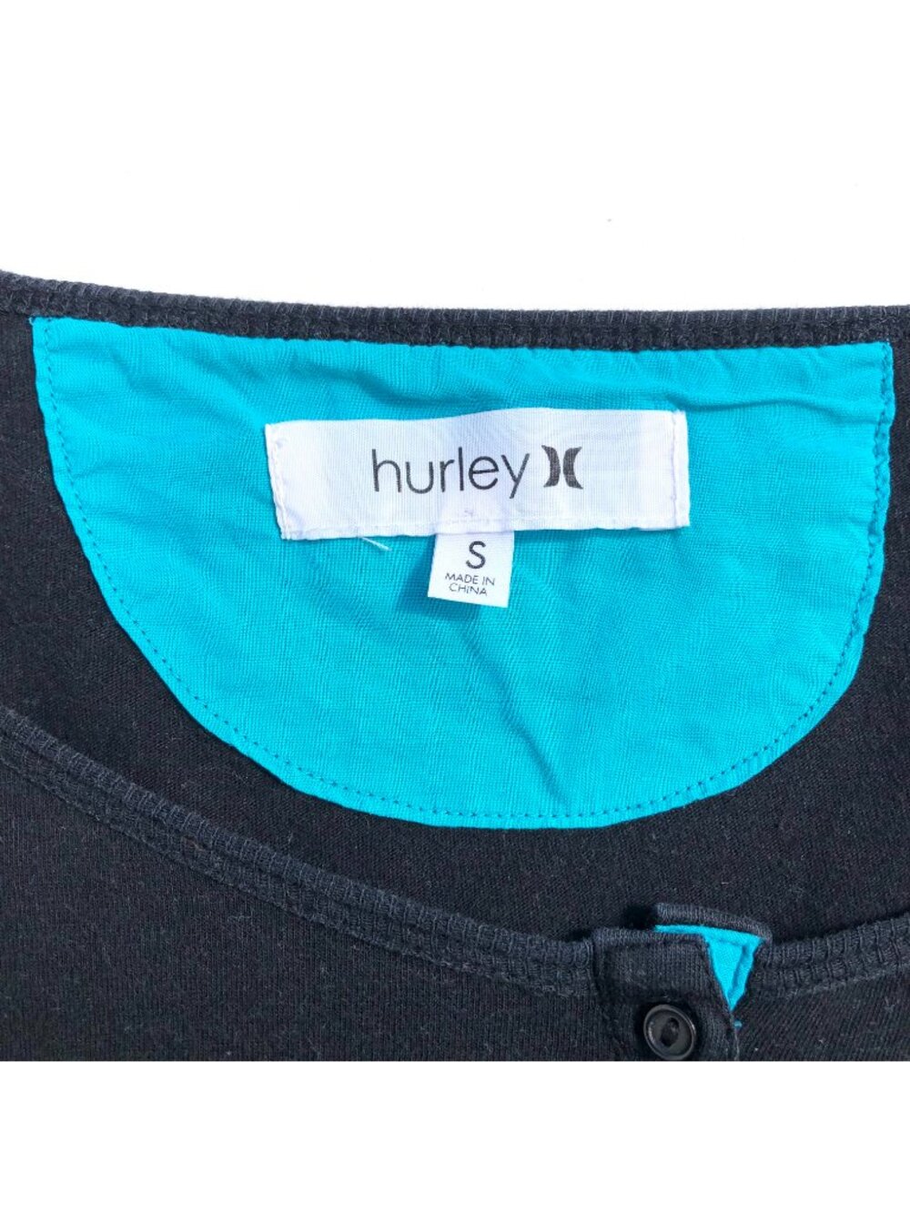 Hurley Womens Small Long Sleeve Tee Shirt Black Polka Dot Cotton Henley Knit - Picture 2 of 3